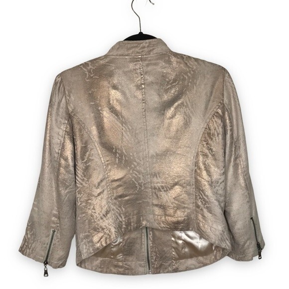 BKE Gold Metallic Faux Suede Moto Jacket Women Size Medium Motorcycle Crop - Picture 2 of 16